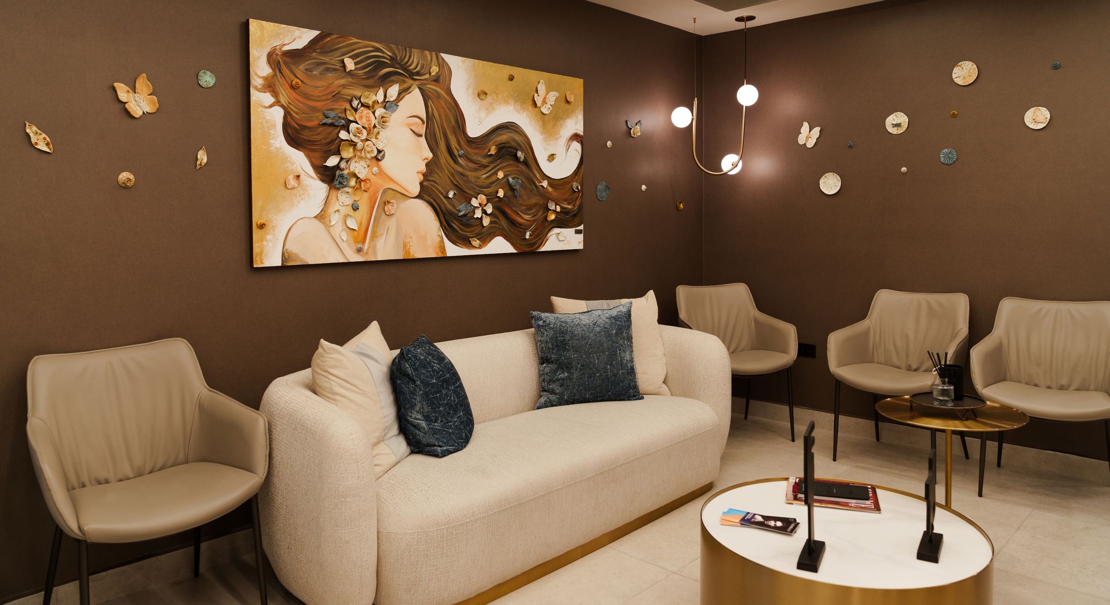 Smiling couple posing together in modern setting.